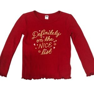Old Navy Red Ribbed Top Holiday Theme Girls Size 5T